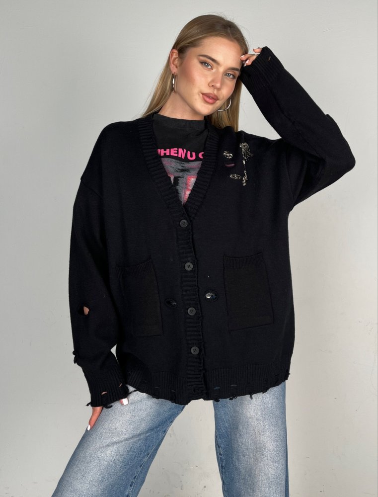 Кардиган Chrome hearts с рваностями oversize 72454641\15