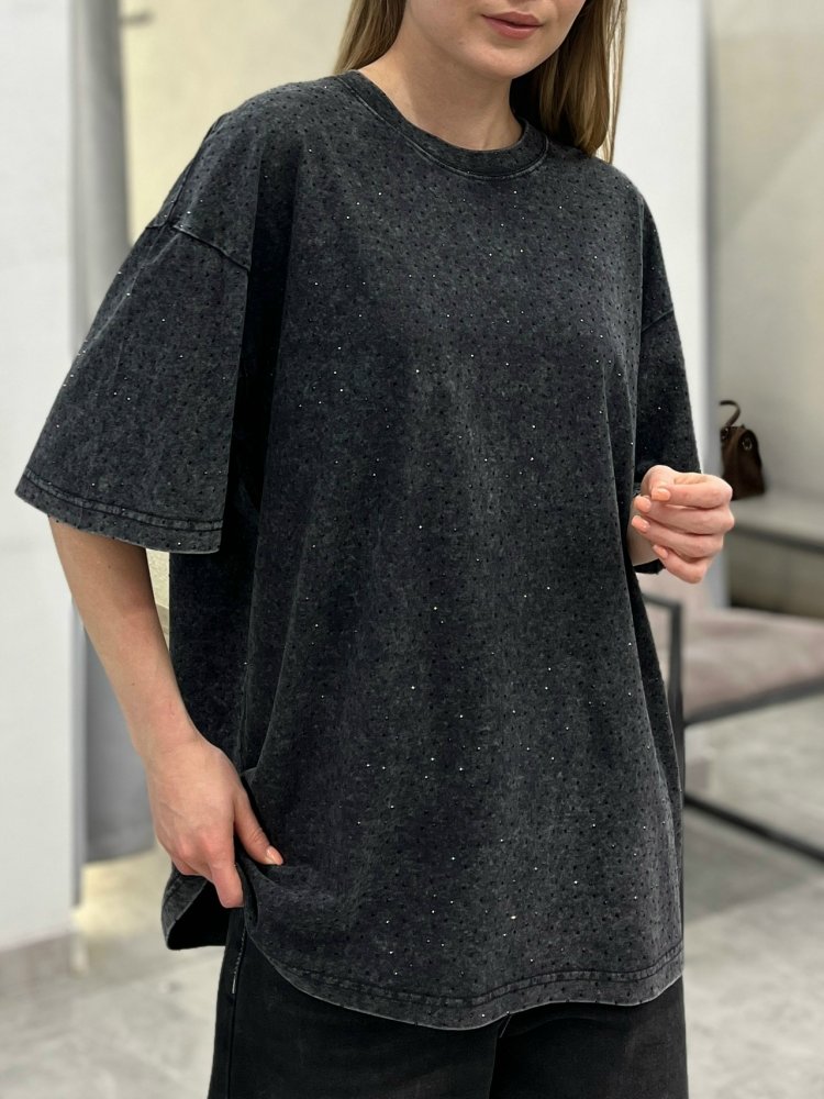 Футболка винтажная со стразами Корея 72461884\1008