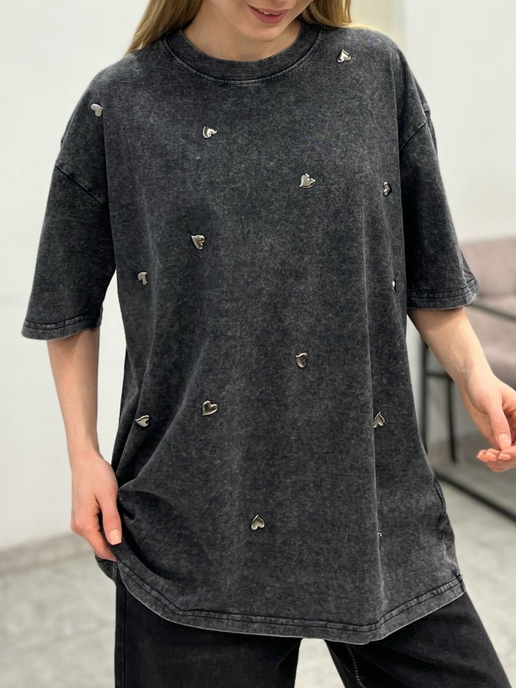 Футболка винтажная с сердечками Корея 72461888\10