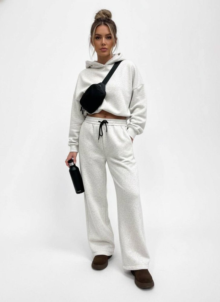 Брюки прямого кроя на кулиске утеплённые велюром 72460990\1225