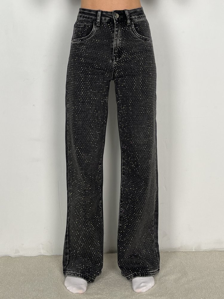 Джинсы прямого кроя со стразами 72455764\1008
