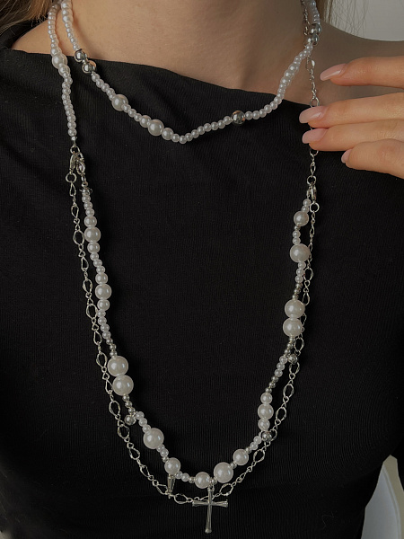 Бусы многослойные из искусственного жемчуга 72459388\25