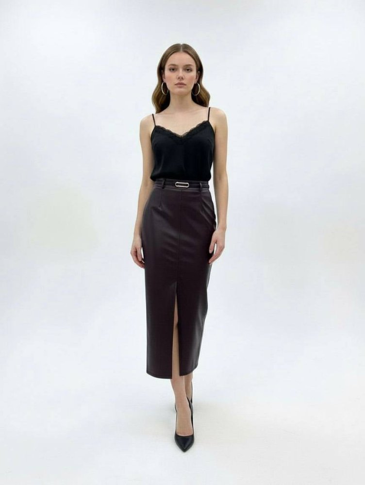 Юбка с разрезом (экокожа) 72461256\432