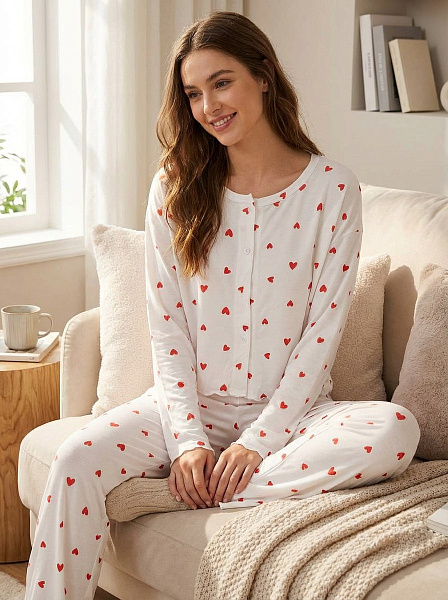 Пижама с брюками в сердечко 72460998\25