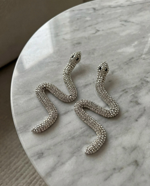 Серьги змейки со стразами 72453589\448