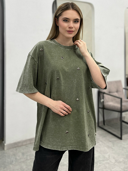 Футболка винтажная с сердечками Корея 72461888\434