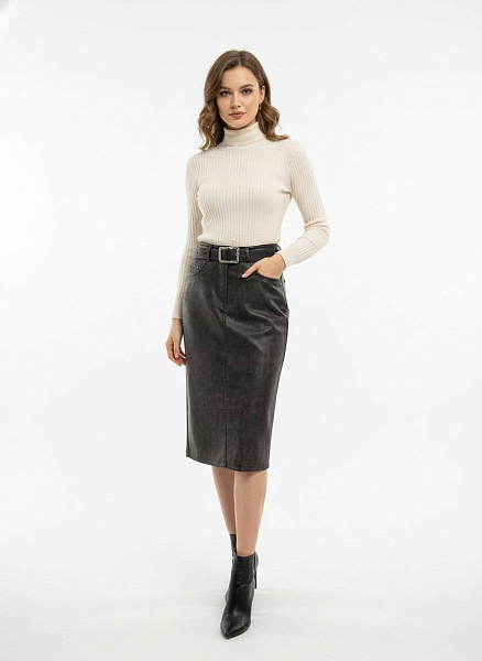 Юбка миди с разрезом (искусственная кожа) 72461273\1008