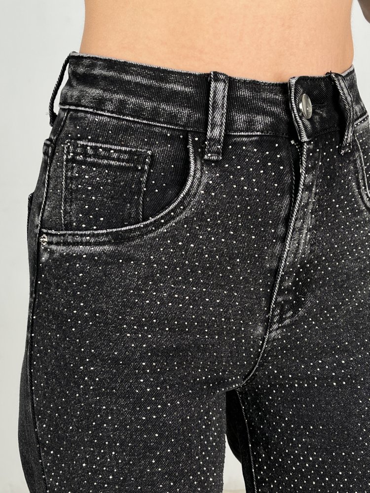 Джинсы прямого кроя со стразами 72455764\1008