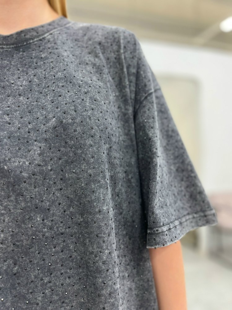 Футболка винтажная со стразами Корея 72461884\10