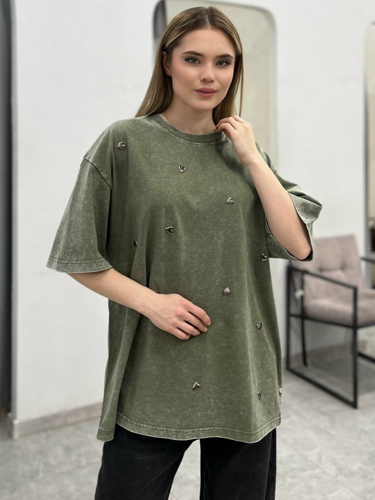 Футболка винтажная со стразами Корея 72461884\434