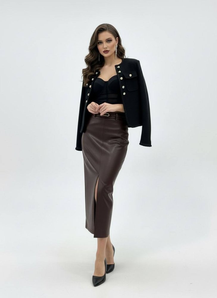 Юбка с разрезом (экокожа) 72461256\1031