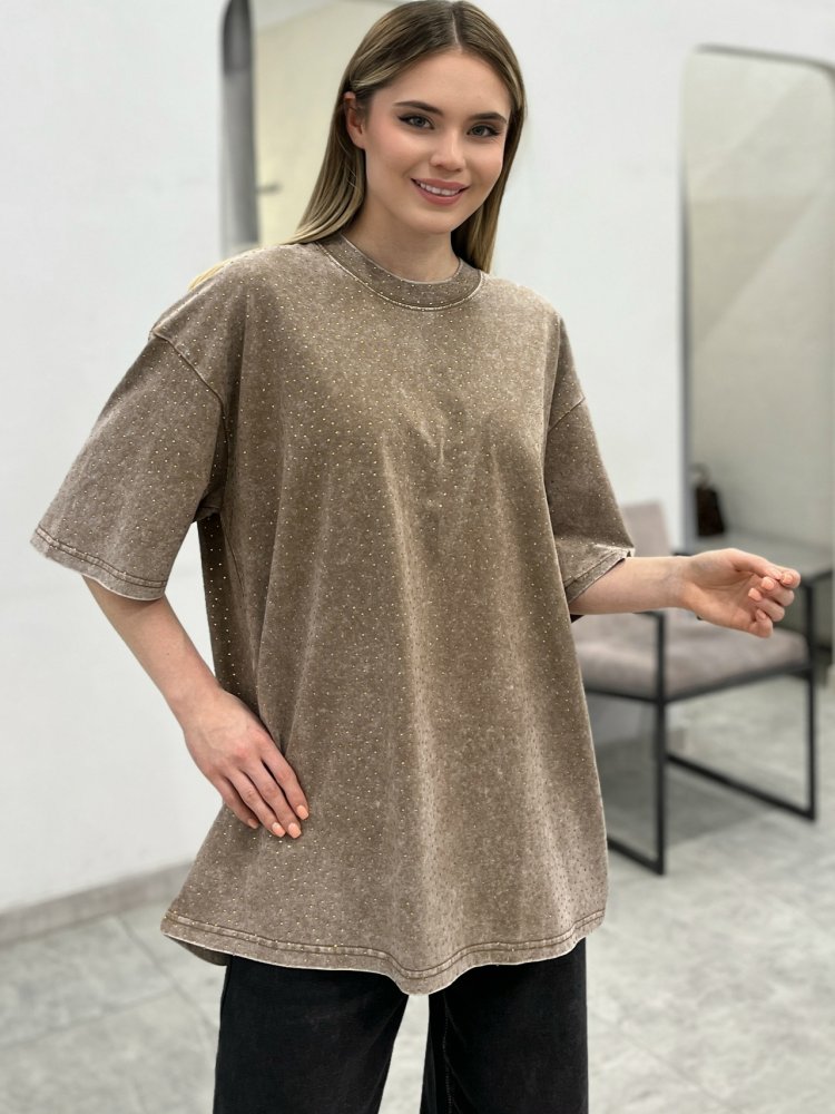 Футболка винтажная со стразами Корея 72461884\323