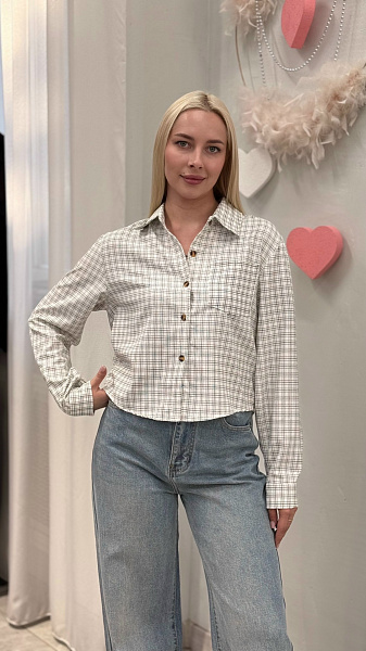 Рубашка в клетку укороченная 72461917\25